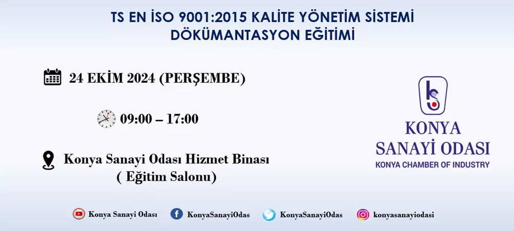 TS EN İSO 9001:2015 KALİTE YÖNETİM SİSTEMİ DÖKÜMANTASYON EĞİTİMİ