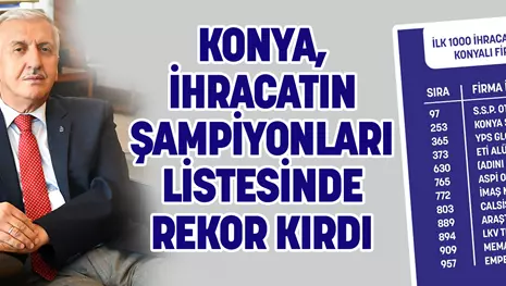 KONYA, İHRACATIN ŞAMPİYONLARI LİSTESİNDE REKOR KIRDI