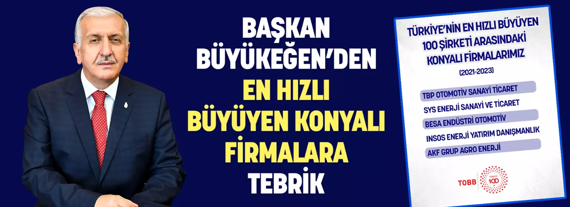 BAŞKAN BÜYÜKEĞEN’DEN EN HIZLI BÜYÜYEN KONYALI FİRMALARA TEBRİK